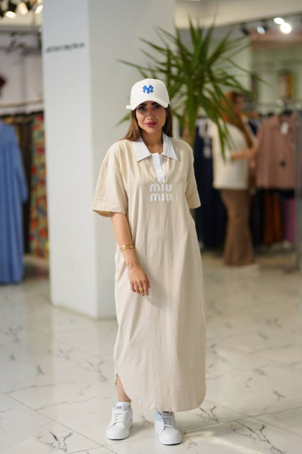 پیراهن ماکسی یقه دار _ MIU MIU - Image 3