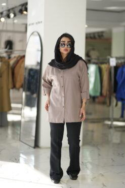 شومیز پارچه کرپ میله ای جیب دار